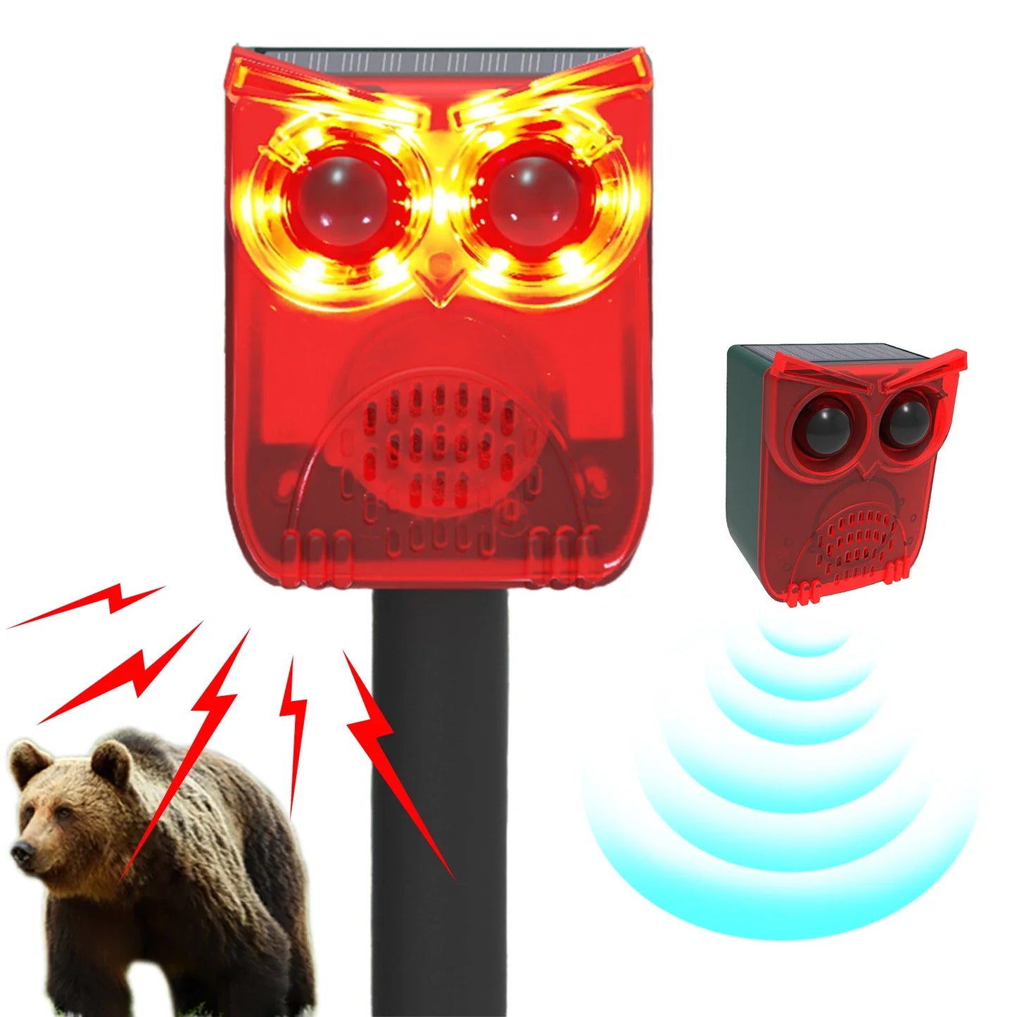 Outdoor Waterproof Solar Outdoor Motion Sensor Alarm Dog Barking&Gunshot Sound Animal Repeller Deter Raccoons Bears and Coyotes