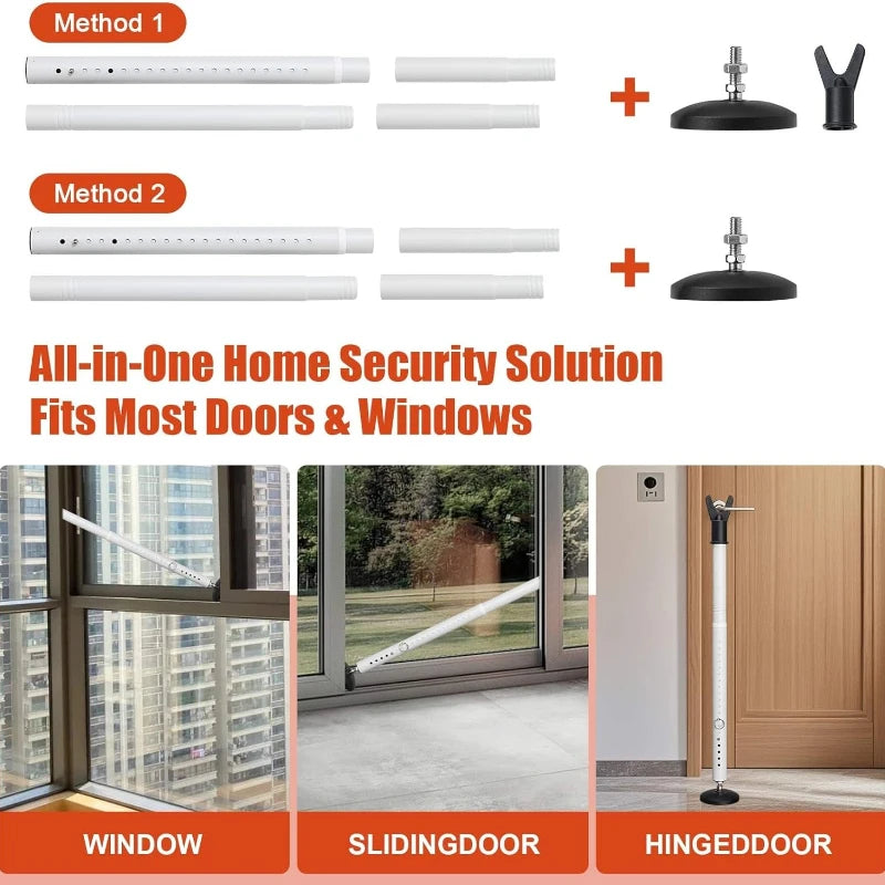 Door Security Bar for Home & Travel Adjustable Heavy Duty Anti-Burglar Door Stopper Stick,Anti-Slip Base for Front, Patio