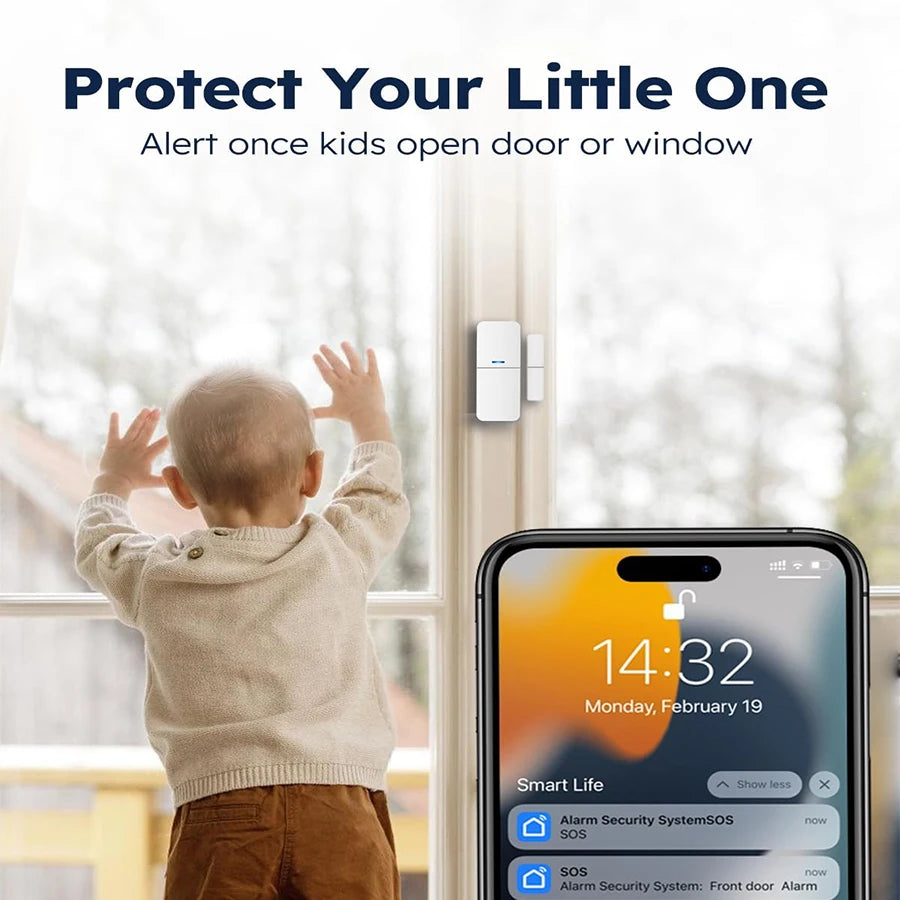 Tuya WiFi Bluetooth Door Window Sensor Alarm, Smart Home Security Contact Sensor Works with Alexa Google Assistant