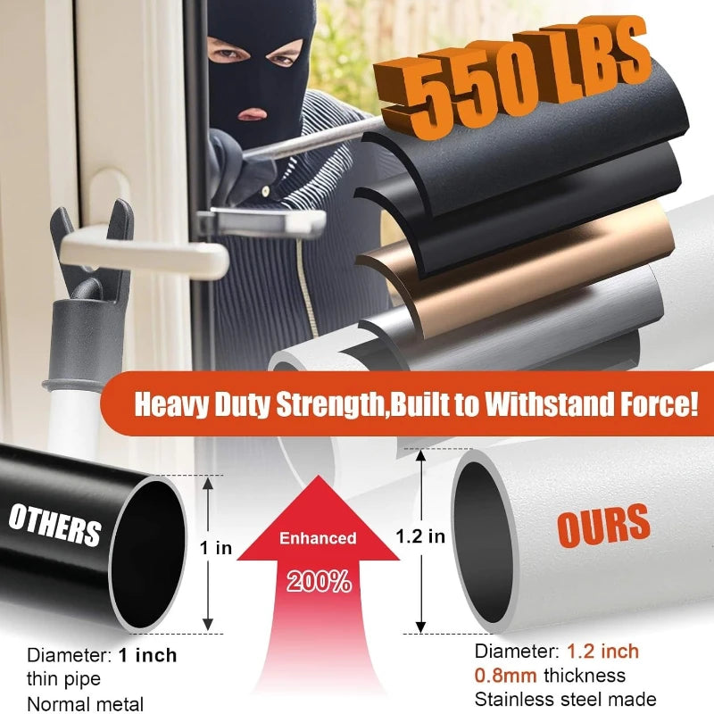 Door Security Bar for Home & Travel Adjustable Heavy Duty Anti-Burglar Door Stopper Stick,Anti-Slip Base for Front, Patio