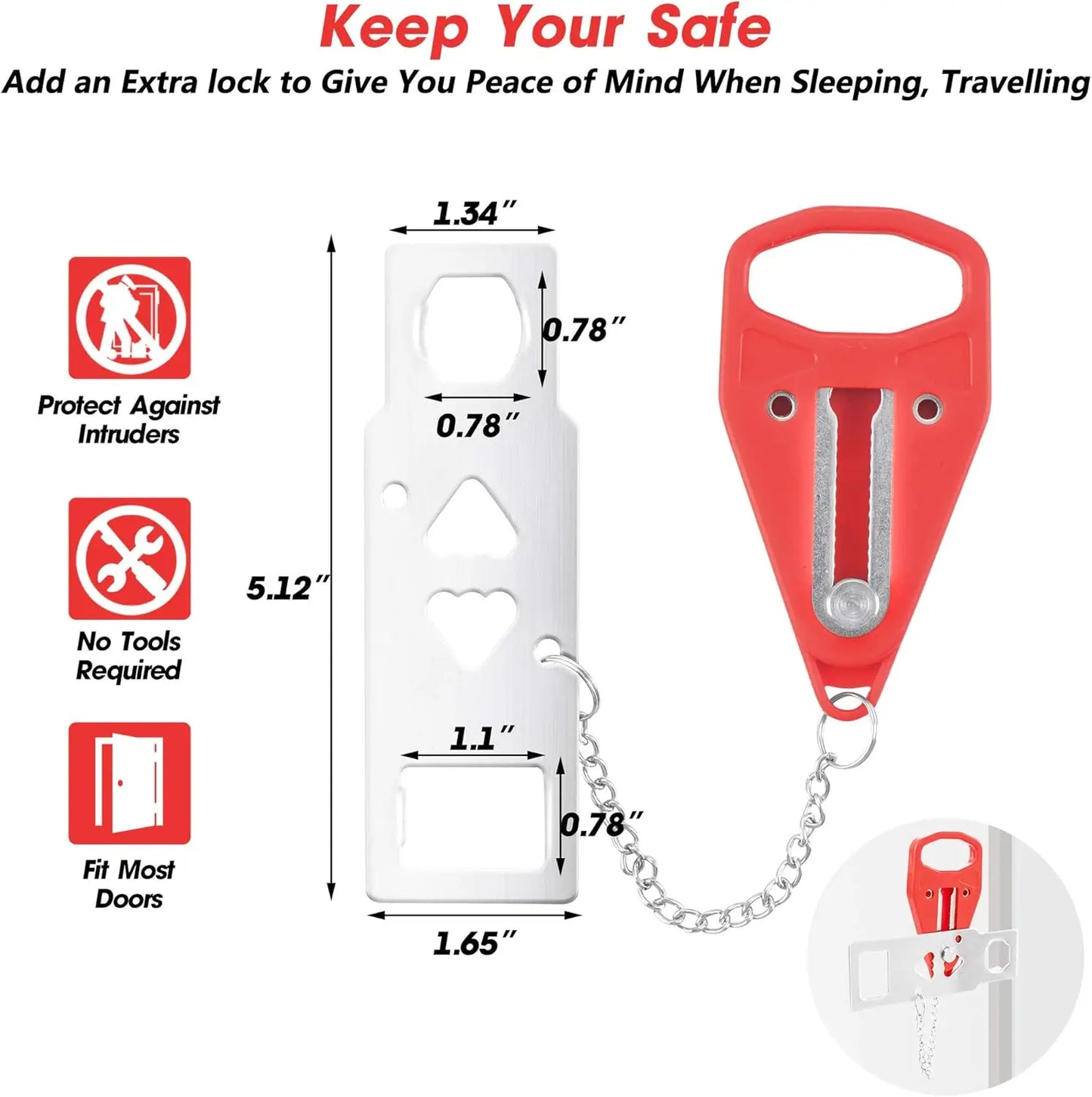 Portable Door Lock for Travel, Door Lock Self-Defense Security Device for Home, Apartment, Hotel, Living Motel, School Dorm