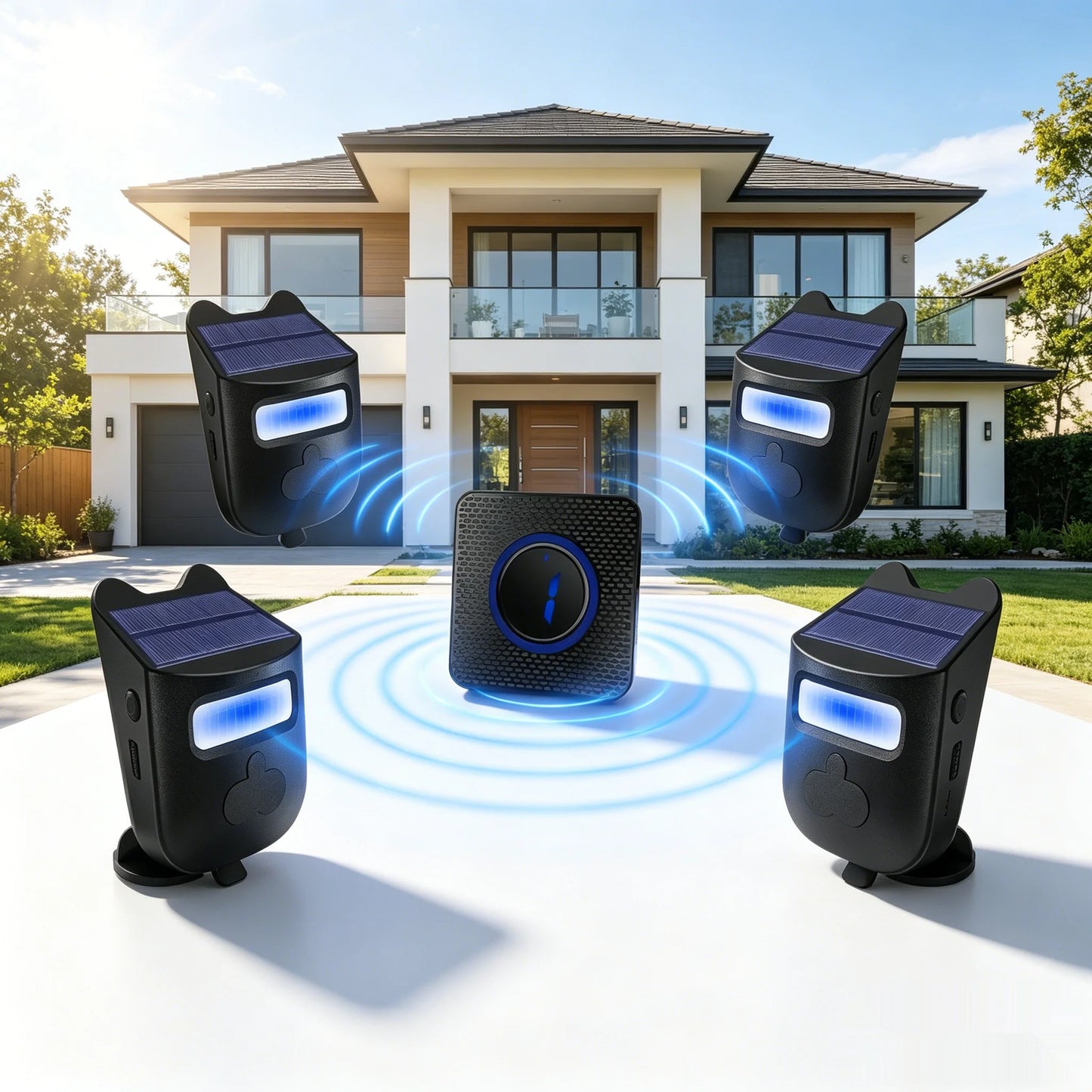 Motion Sensor Chime, Solar Chime, Security Sensor, Door Security Alert, 4 Levels of Volume, Solar Wireless Doorbell