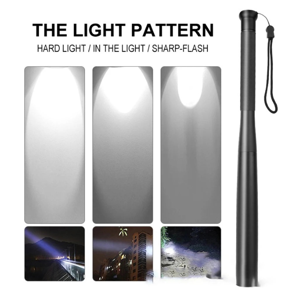 Baseball Bat LED Flashlight Waterproof Super Bright Aluminium Alloy Torch for Emergency Self Defens Outdoor Lighting