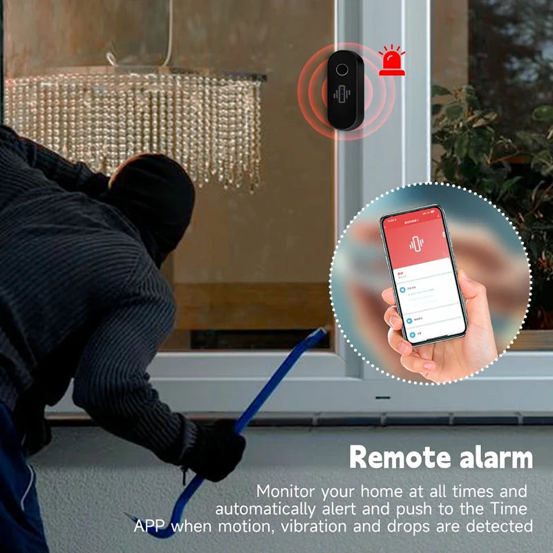 Tuya WiFi Vibration Sensor Wireless Glass Break Detector Smart Home Security Alarm Real-Time Alert Smart Life APP Remote Control