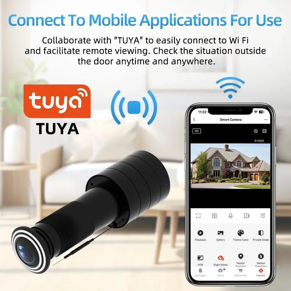 3MP HD Video Peephole WiFi Camera 170° Wide-angle Human Detection Two-Way Audio Door Viewer Video-eye Wireless Cat-eye Cam TUYA