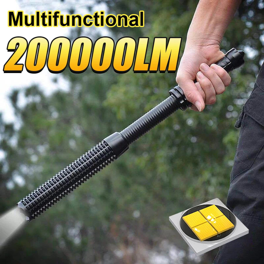 200000LM Baseball Flashlight Self-defense LED Flashlights Zoomable Lamp Rechargeable Light 5 Modes Powerful Torch For Camping