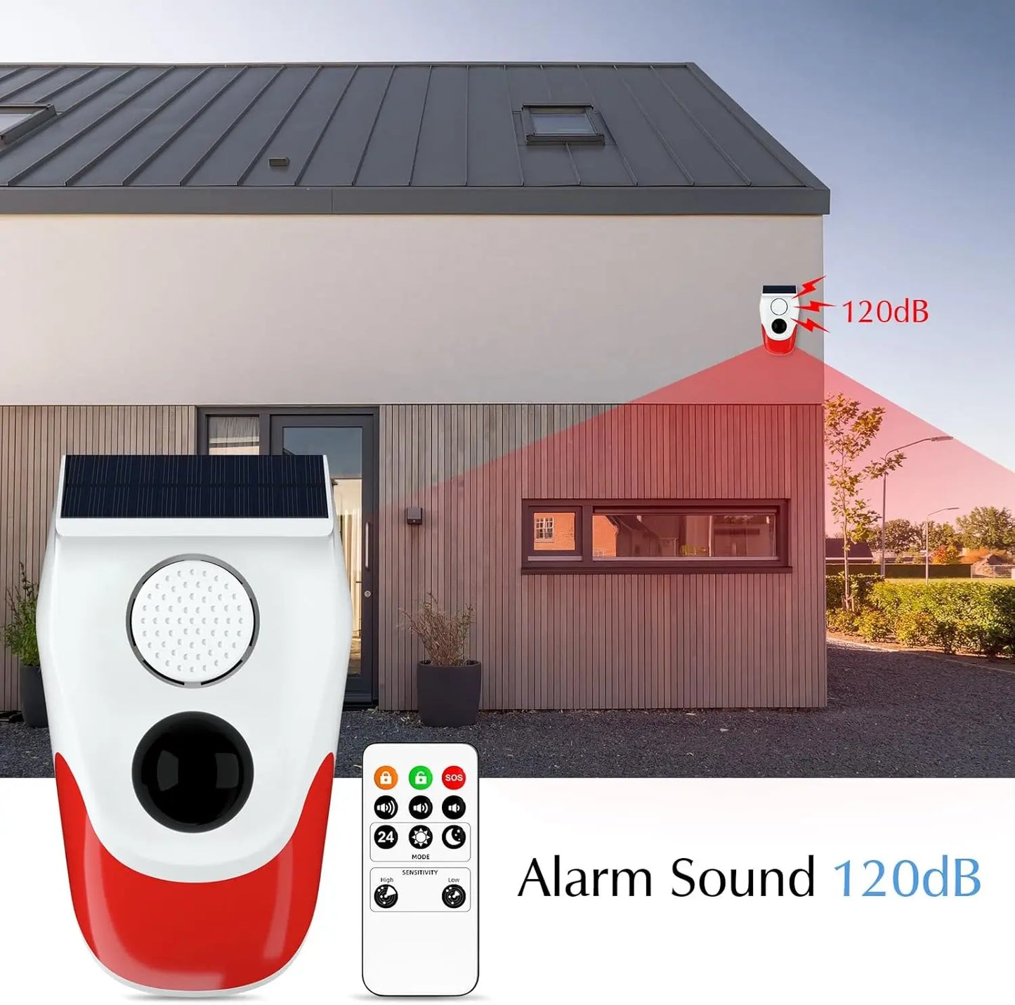 Solar Motion Sensor Outdoor Alarm,Adjustable Sensitivity Motion Activated Alarm,129db Sound Security Siren Light Ip67 For Home