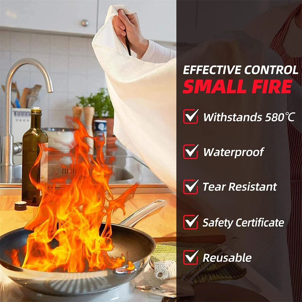 4Pcs Fire Blanket Reusable Fiberglass Fire Emergency Blanket Fire Shelter Safety Cover for Kitchen Car Camping Grilling Office