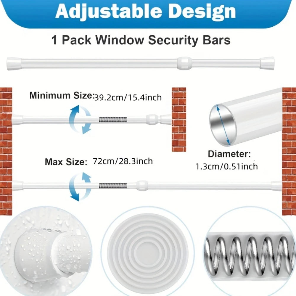 Adjustable Metal Window & Door Safety Bar – Secure Sliding Lock with Rubber Tips Anti-theft Security Guard Home Use