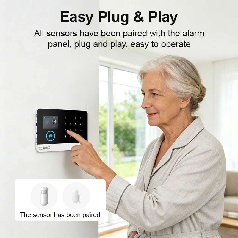 PGST 4G 2G WiFi GSM Wireless Alarm System Home Security Protection Alarm System Set PIR Sensor Works with Tuya Smart Life Alexa