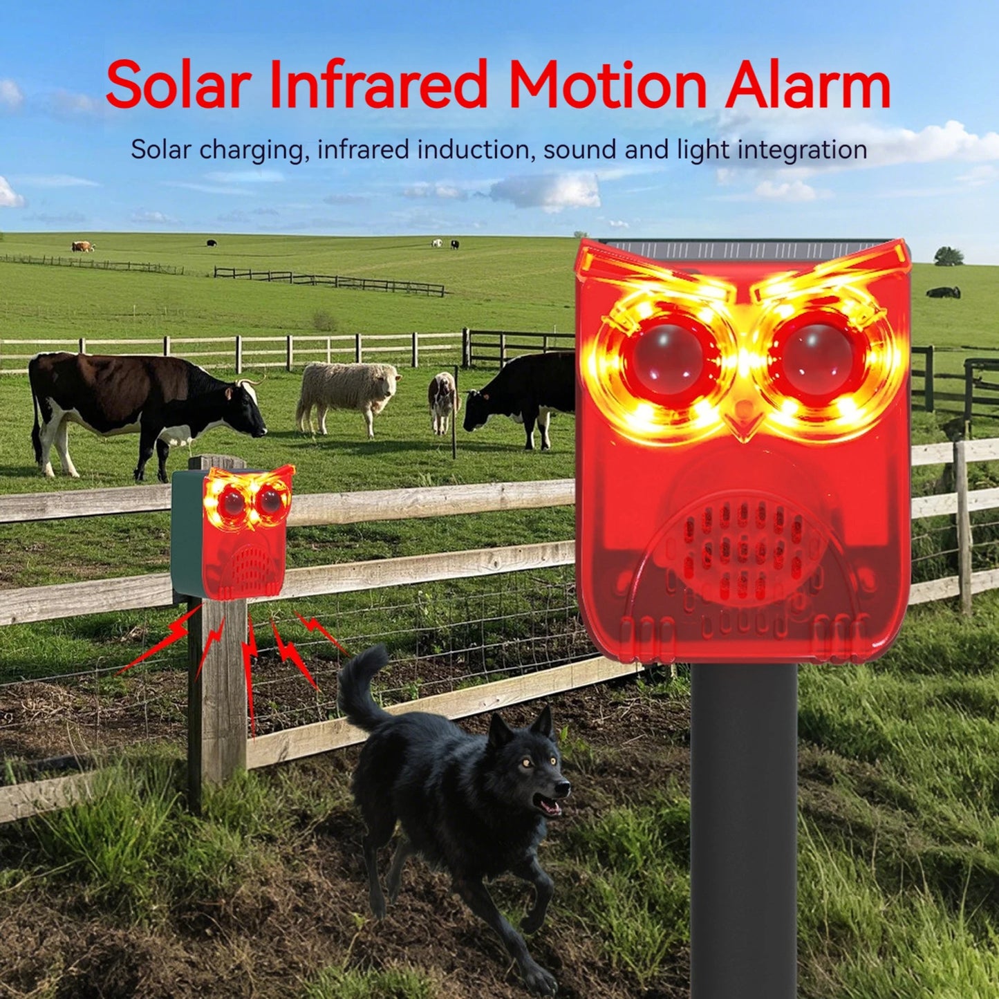 Solar Outdoor Motion Sensor Alarm Waterproof Home Security Alarm Dog Barking&Gunshot Sound Animal Repeller Loud Noise Maker