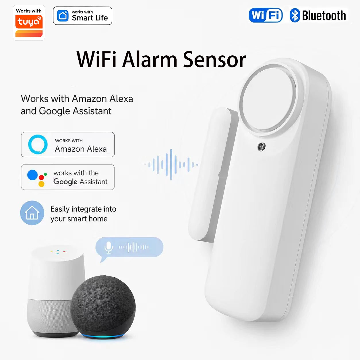 Tuya WiFi Bluetooth Door Window Sensor Alarm, Smart Home Security Contact Sensor Works with Alexa Google Assistant