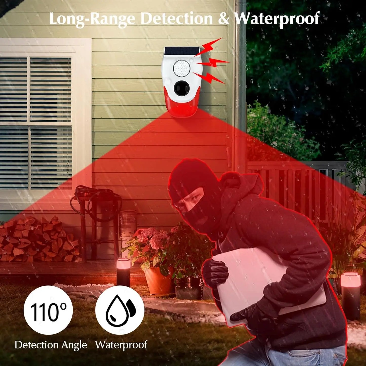 Solar Motion Sensor Outdoor Alarm,Adjustable Sensitivity Motion Activated Alarm,129db Sound Security Siren Light Ip67 For Home