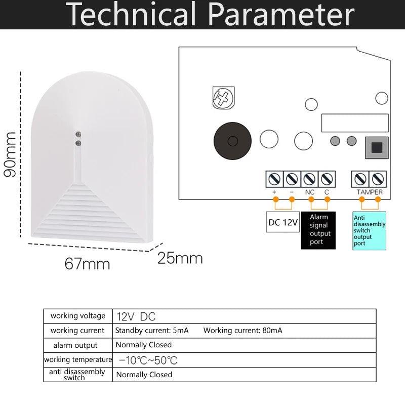 3PCS Wired Glass Break Detector Sensor for Home Burglar Alarm Adjustable Sensitivity