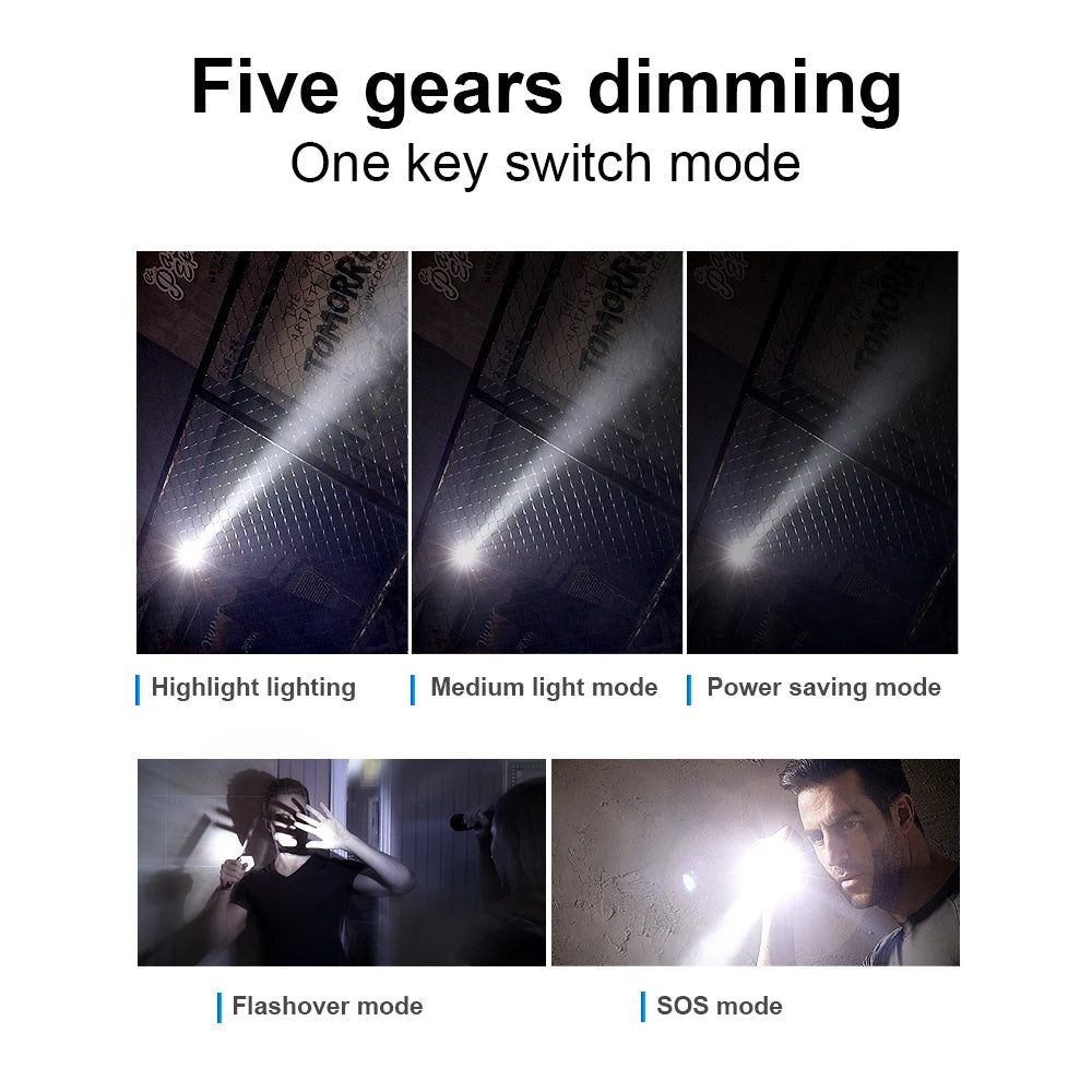200000LM Baseball Flashlight Self-defense LED Flashlights Zoomable Lamp Rechargeable Light 5 Modes Powerful Torch For Camping