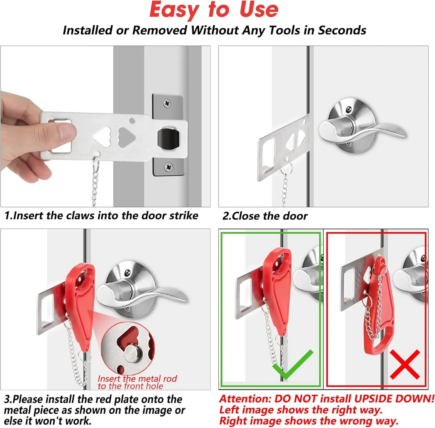 Portable Door Lock for Travel, Door Lock Self-Defense Security Device for Home, Apartment, Hotel, Living Motel, School Dorm