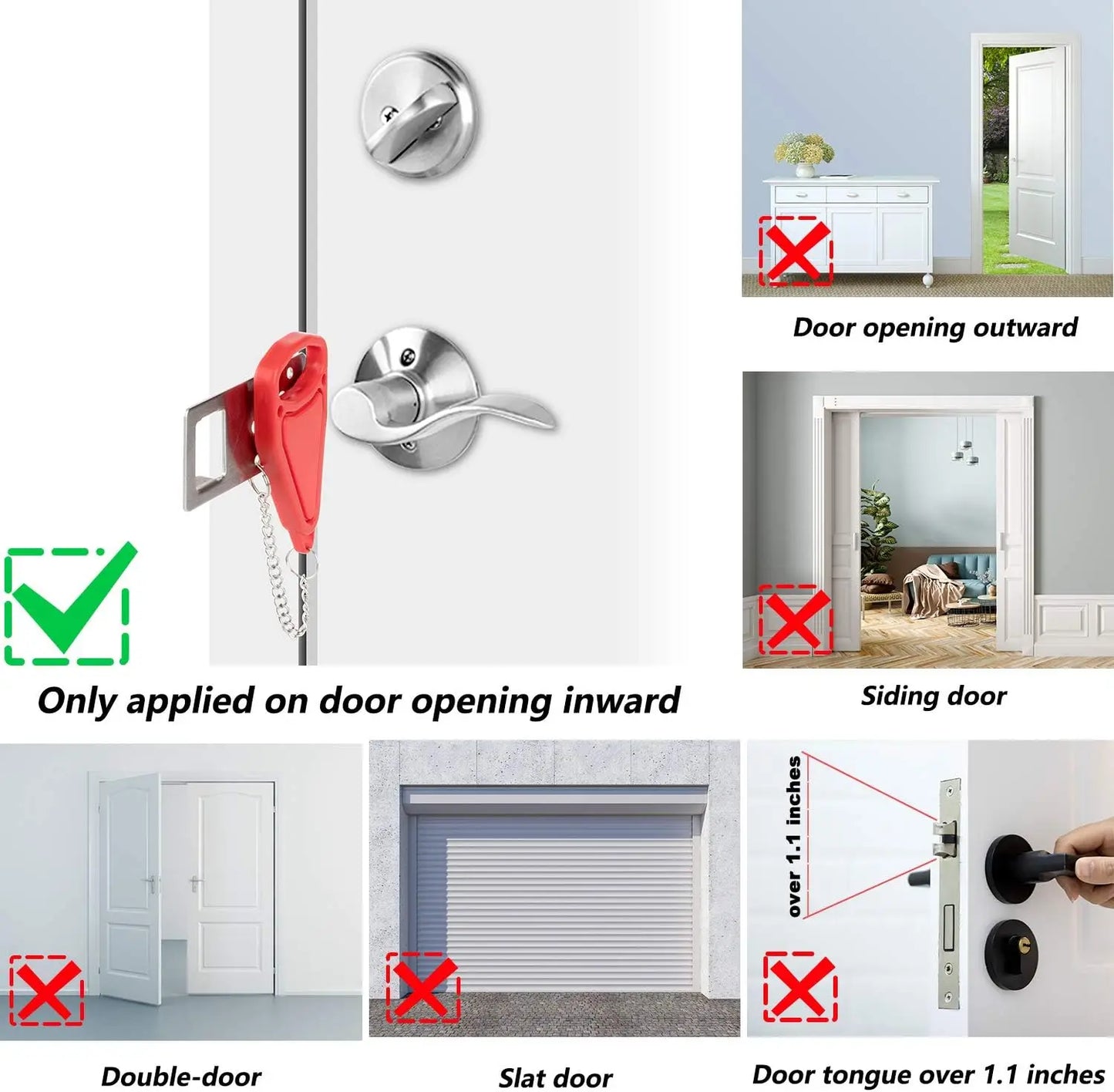 Portable Door Lock for Travel, Door Lock Self-Defense Security Device for Home, Apartment, Hotel, Living Motel, School Dorm