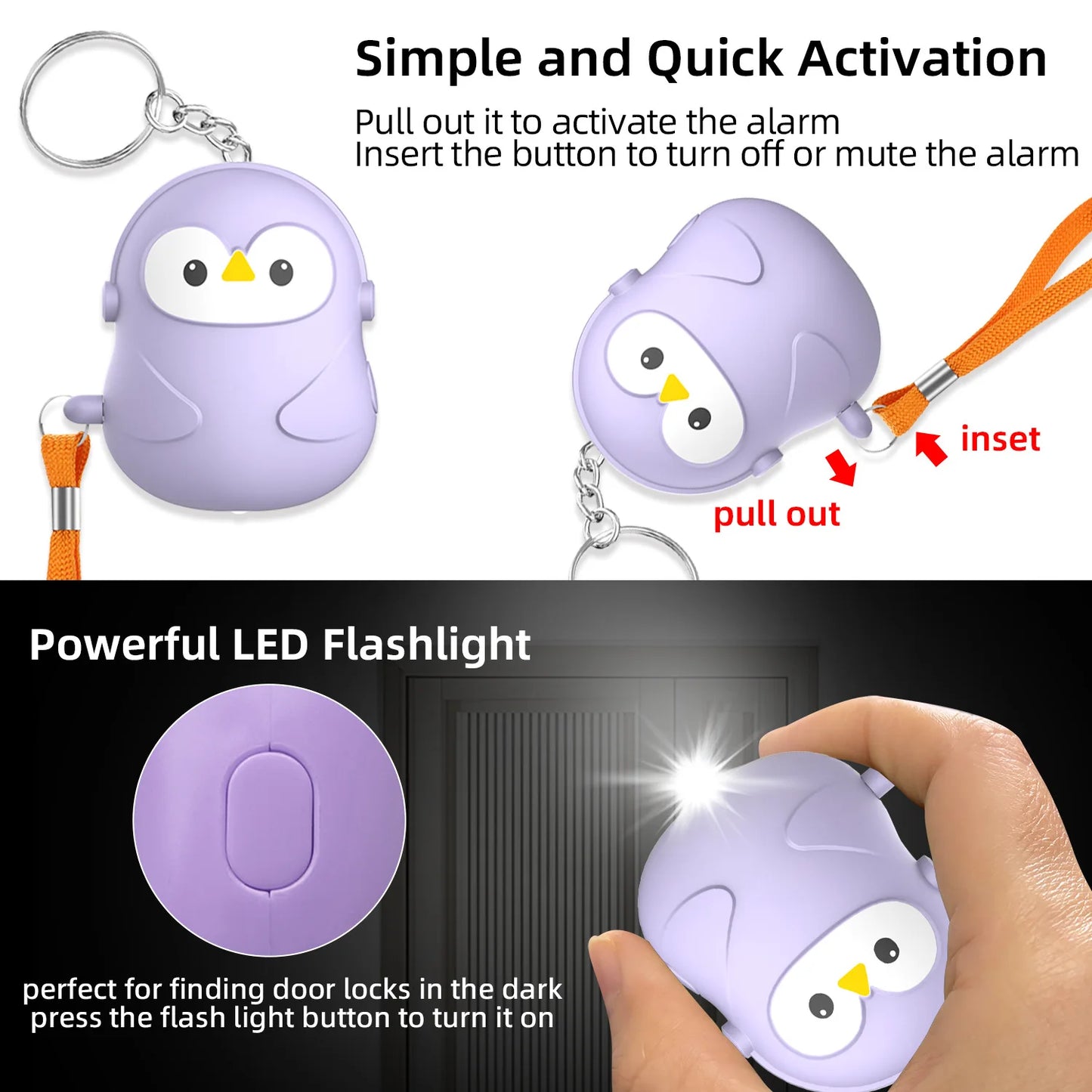 Cute Personal Safety Alarm Keychain for Women Kids Children Elderly 130dB Loud Portable SOS Emergency Device Self Defense Tool