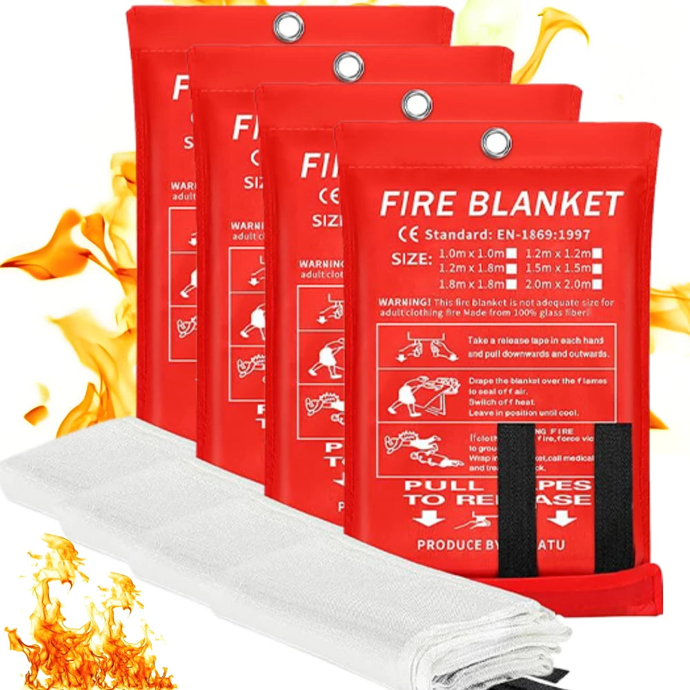 4Pcs Fire Blanket Reusable Fiberglass Fire Emergency Blanket Fire Shelter Safety Cover for Kitchen Car Camping Grilling Office