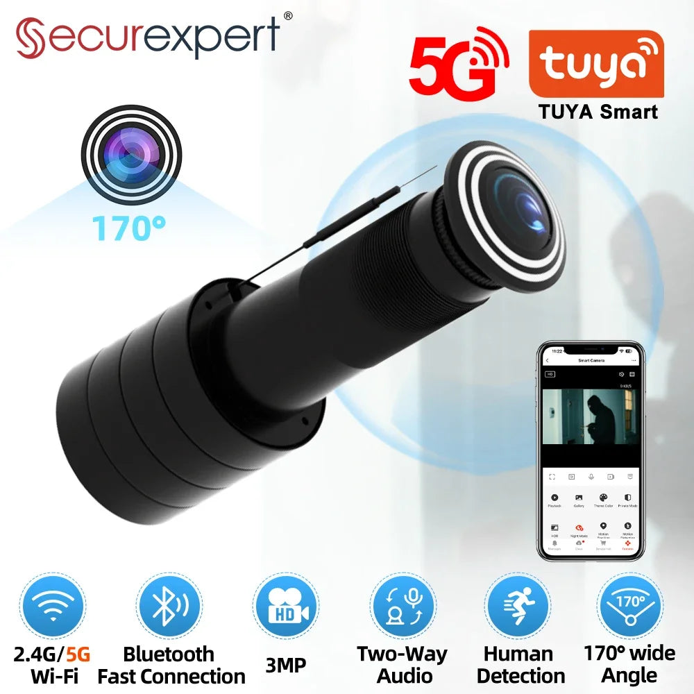 3MP HD Video Peephole WiFi Camera 170° Wide-angle Human Detection Two-Way Audio Door Viewer Video-eye Wireless Cat-eye Cam TUYA