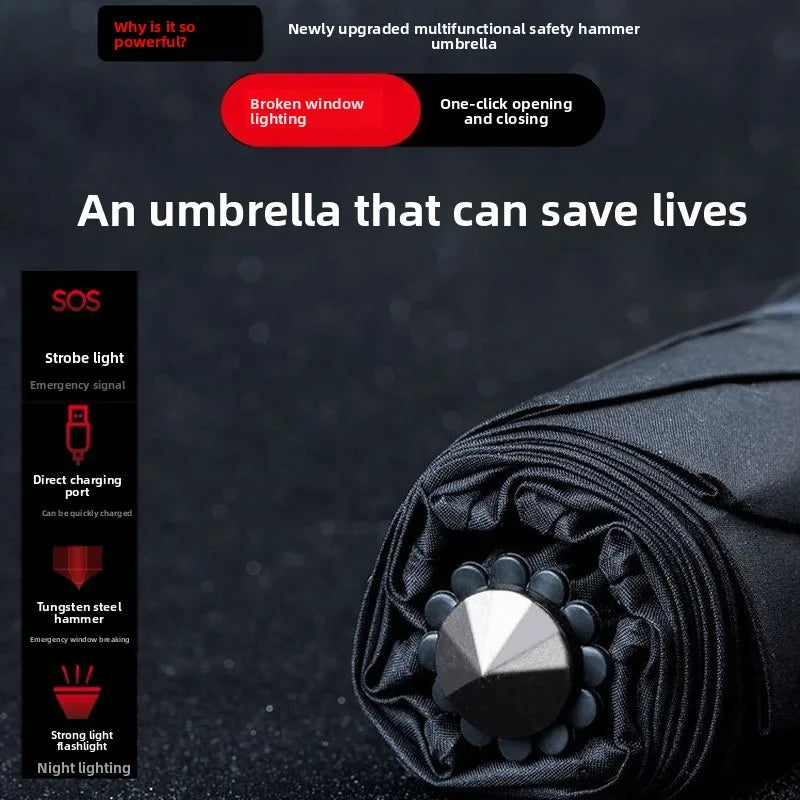 Umbrella Anti-attack Retractable Self Defense Night Light Agent Anti-explosion Umbrella 3 Section Throwing Car Rainshade