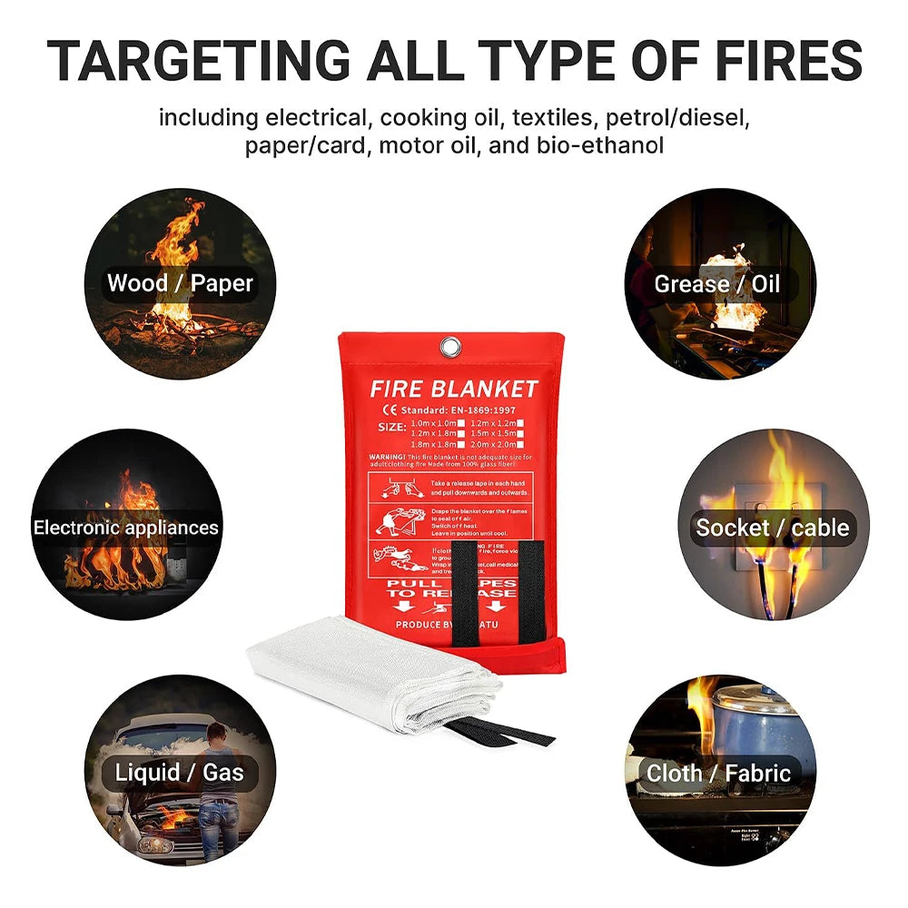 4Pcs Fire Blanket Reusable Fiberglass Fire Emergency Blanket Fire Shelter Safety Cover for Kitchen Car Camping Grilling Office