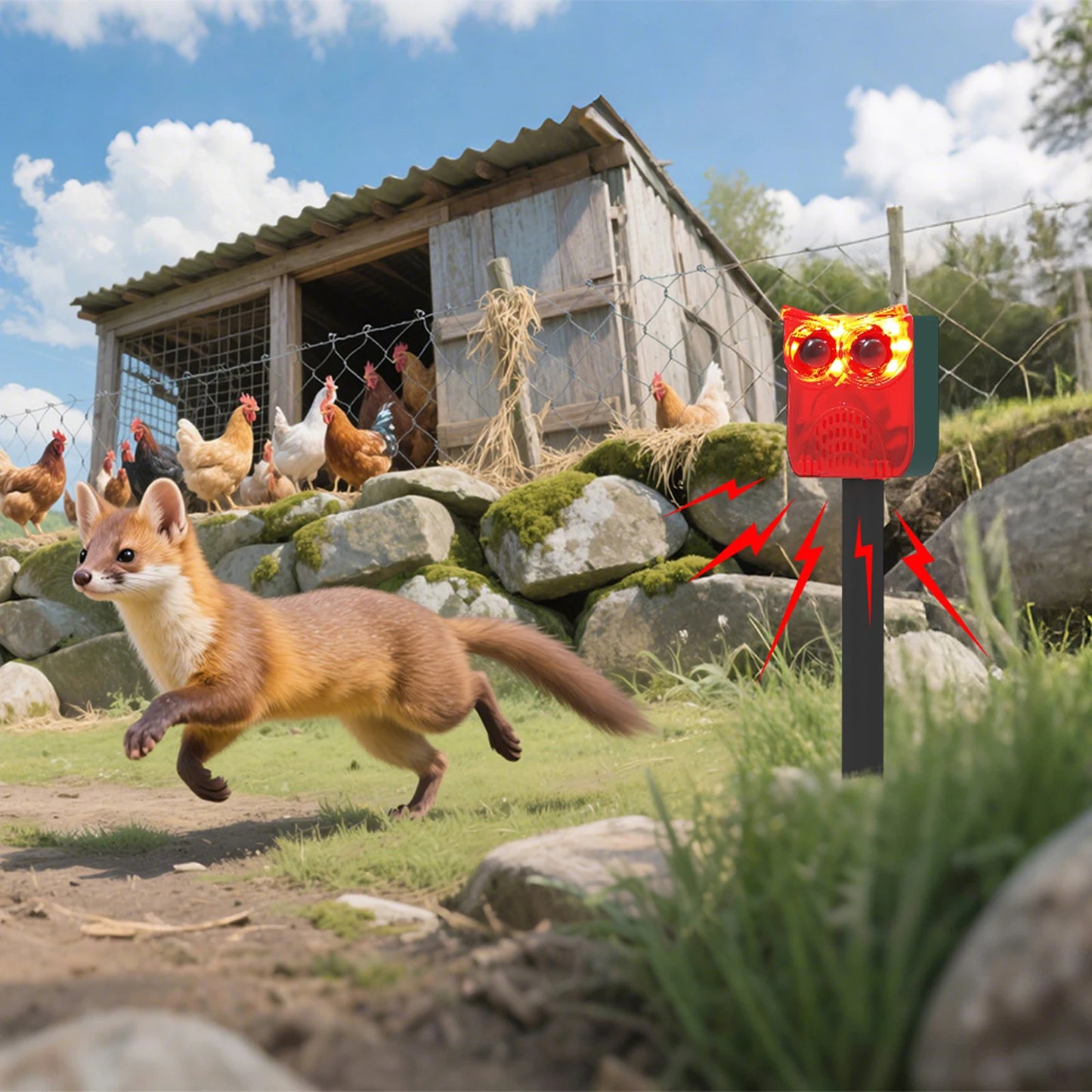 Outdoor Waterproof Solar Outdoor Motion Sensor Alarm Dog Barking&Gunshot Sound Animal Repeller Deter Raccoons Bears and Coyotes