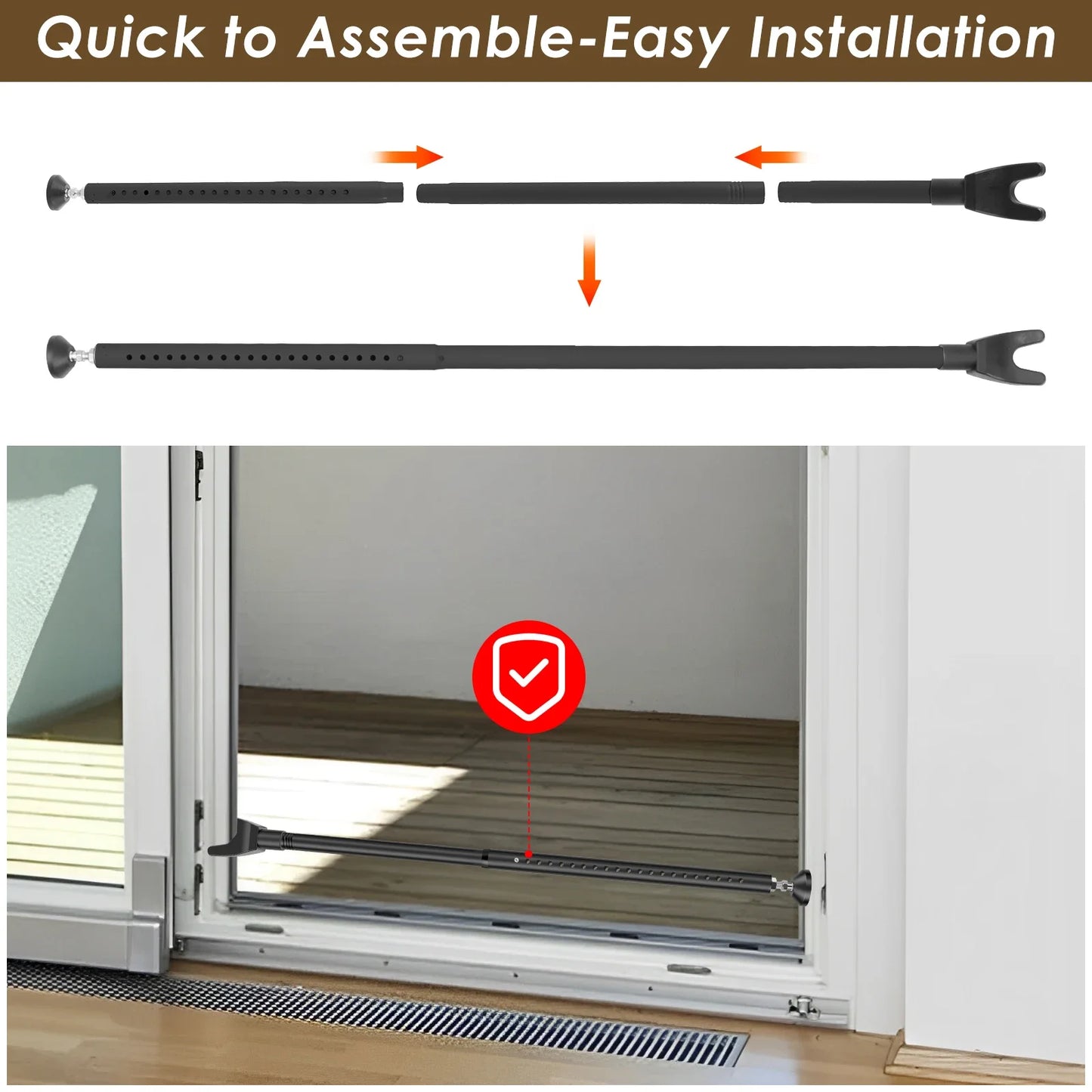 Sliding Door Lock Bar 44-55 Inch Adjustable Door Security Bar Removable Door Stopper Security Patio Door Bar Glass Door Jammer