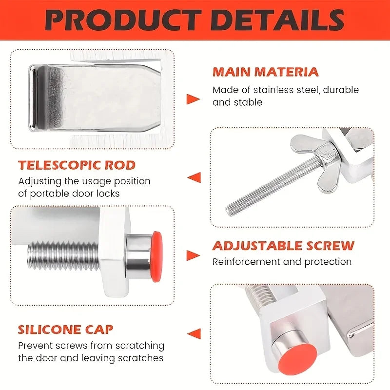 Portable Door Lock Dual Nut Adjustment Body Hotel Door Locks Self-Defense Door Stop Travel Anti-theft Door Stopper Safety Lock