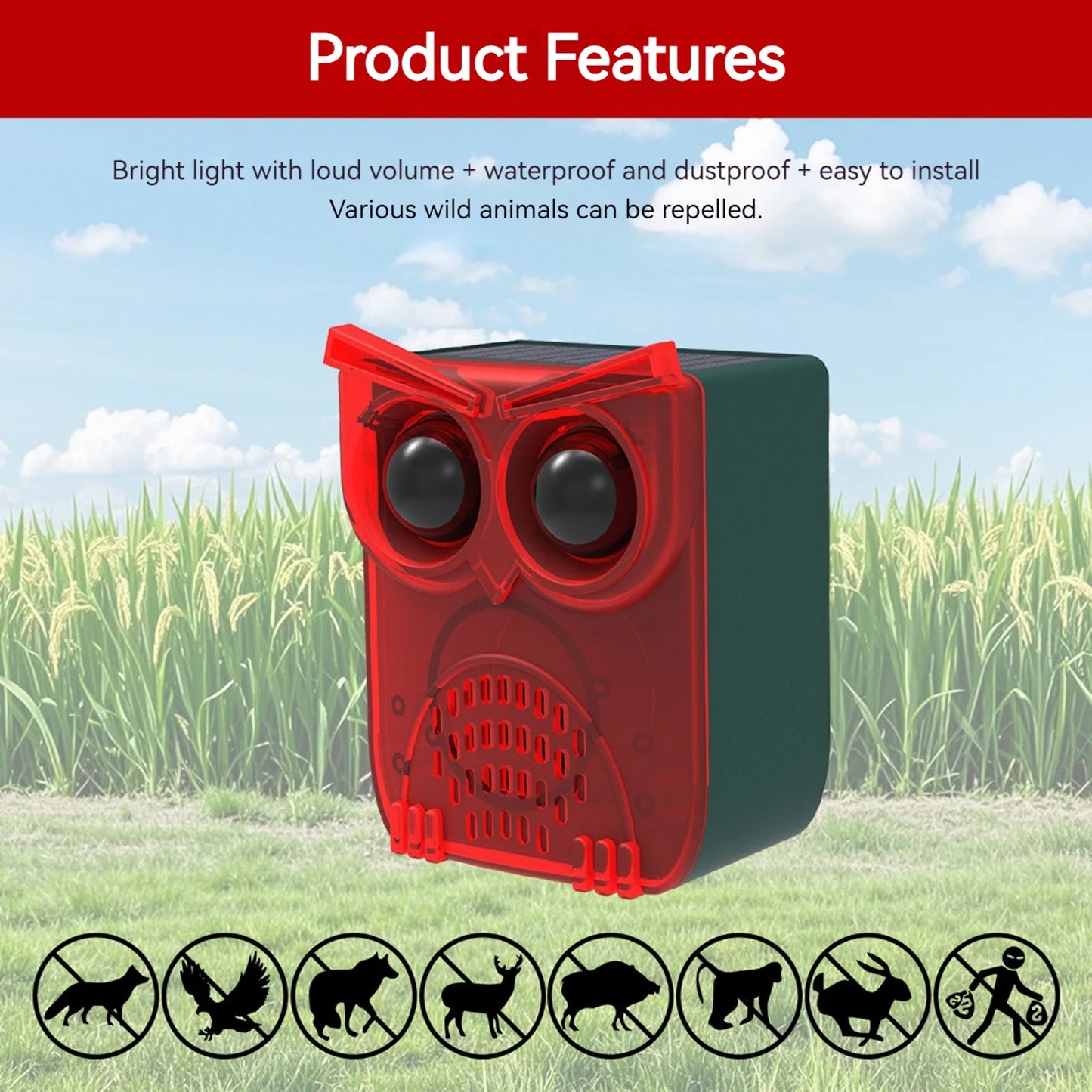 Solar Outdoor Motion Sensor Alarm Waterproof Home Security Alarm Dog Barking&Gunshot Sound Animal Repeller Loud Noise Maker