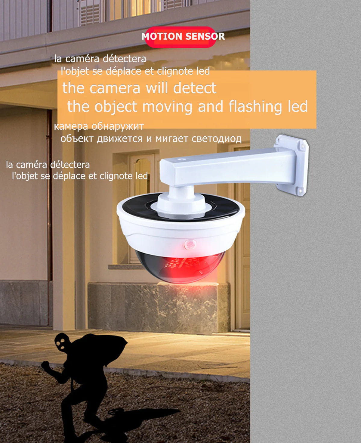 dummy Surveillance fake camera smart outdoor solar battery powered human motion detect flashing light cctv home security cam