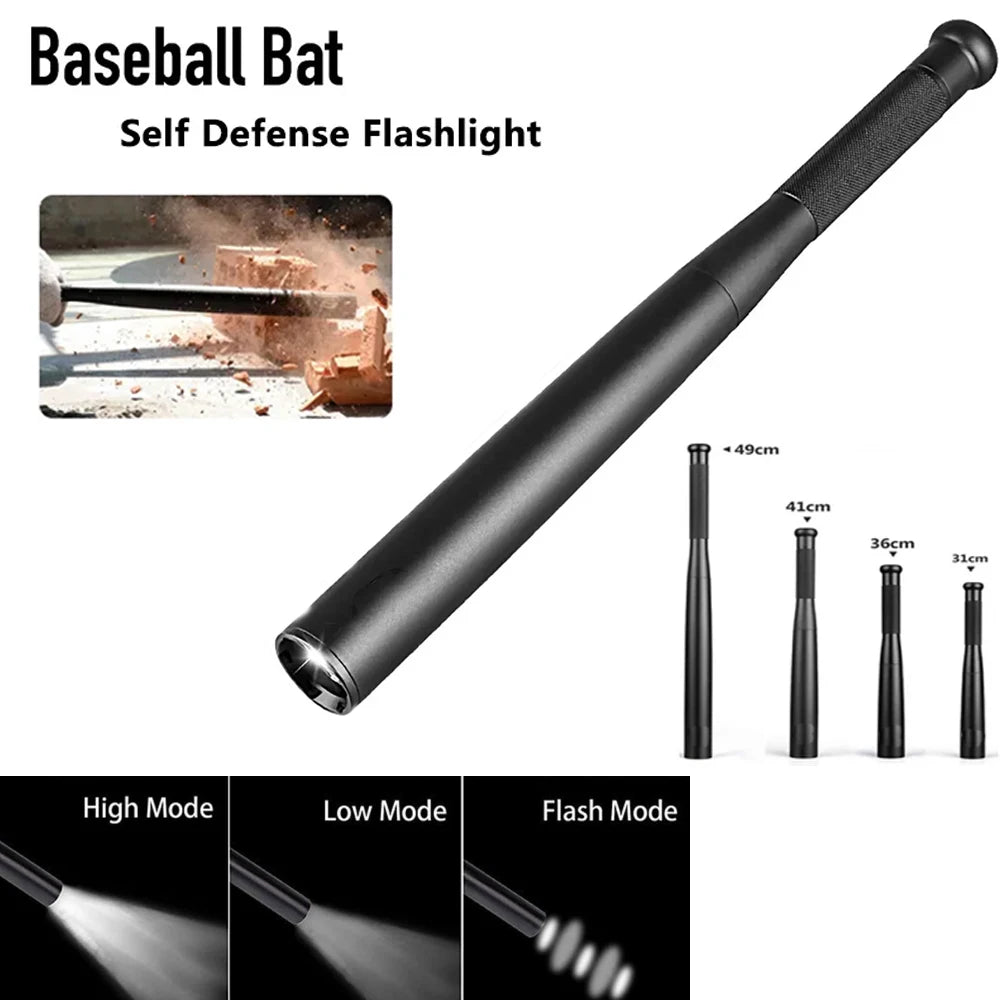 Baseball Bat LED Flashlight Waterproof Super Bright Aluminium Alloy Torch for Emergency Self Defens Outdoor Lighting