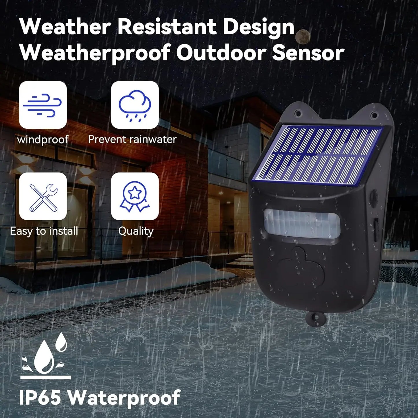 Motion Sensor Chime, Solar Chime, Security Sensor, Door Security Alert, 4 Levels of Volume, Solar Wireless Doorbell