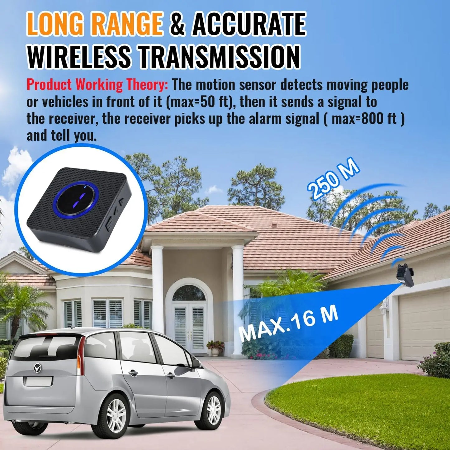 Motion Sensor Chime, Solar Chime, Security Sensor, Door Security Alert, 4 Levels of Volume, Solar Wireless Doorbell
