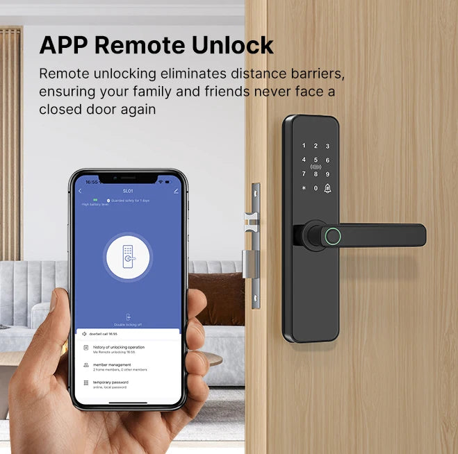 Tuya Smart Door Lock Wifi Electronic with Biometric Fingerprint/IC Card/Password/Key Unlock/Remote Control/USB Emergency Charge