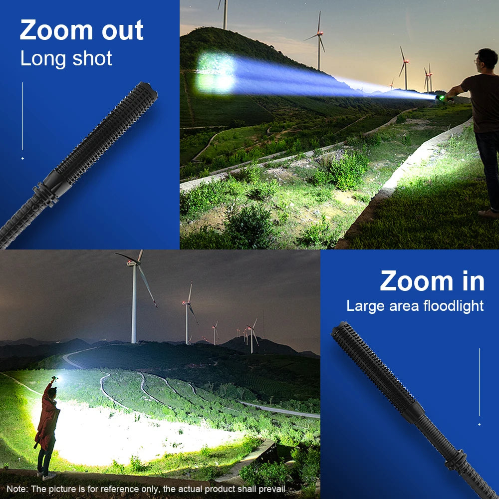 200000LM Baseball Flashlight Self-defense LED Flashlights Zoomable Lamp Rechargeable Light 5 Modes Powerful Torch For Camping
