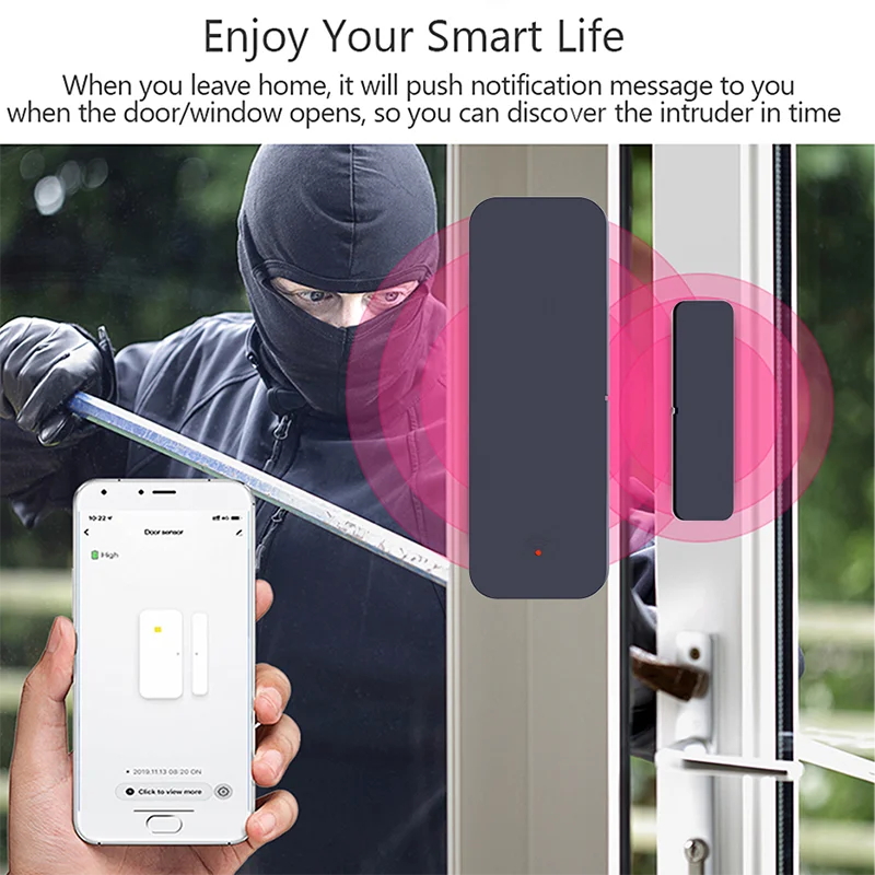 Tuya Zigbee Wifi Smart Door Sensor Window Entry Security Burglar Magnetic Alarm Compatible with Tuya Smart Alexa Google Home