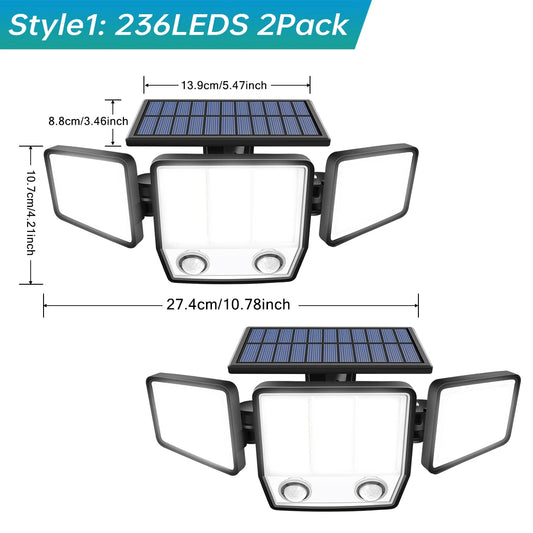 3000LM Solar Light With Dual PIR Motion Detector 3 Lighting Modes 270° Illumination IP65 Waterproof Security Garde Flood Lights