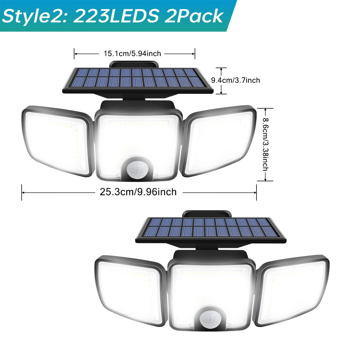 3000LM Solar Light With Dual PIR Motion Detector 3 Lighting Modes 270° Illumination IP65 Waterproof Security Garde Flood Lights
