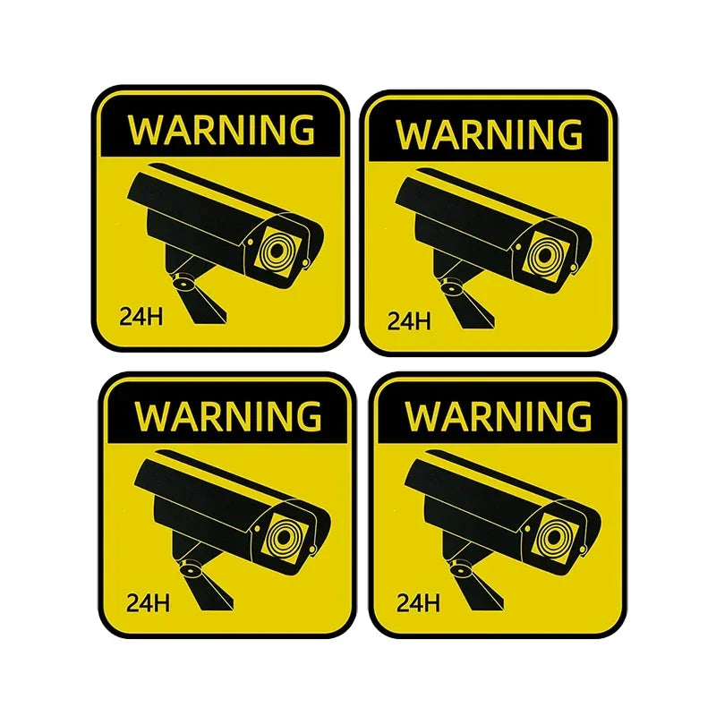 4pcs Waterproof Sunscreen Warning Signs Car Sticker Video Surveillance Alarm Stickers Car Styling Accessories 8cm*8cm