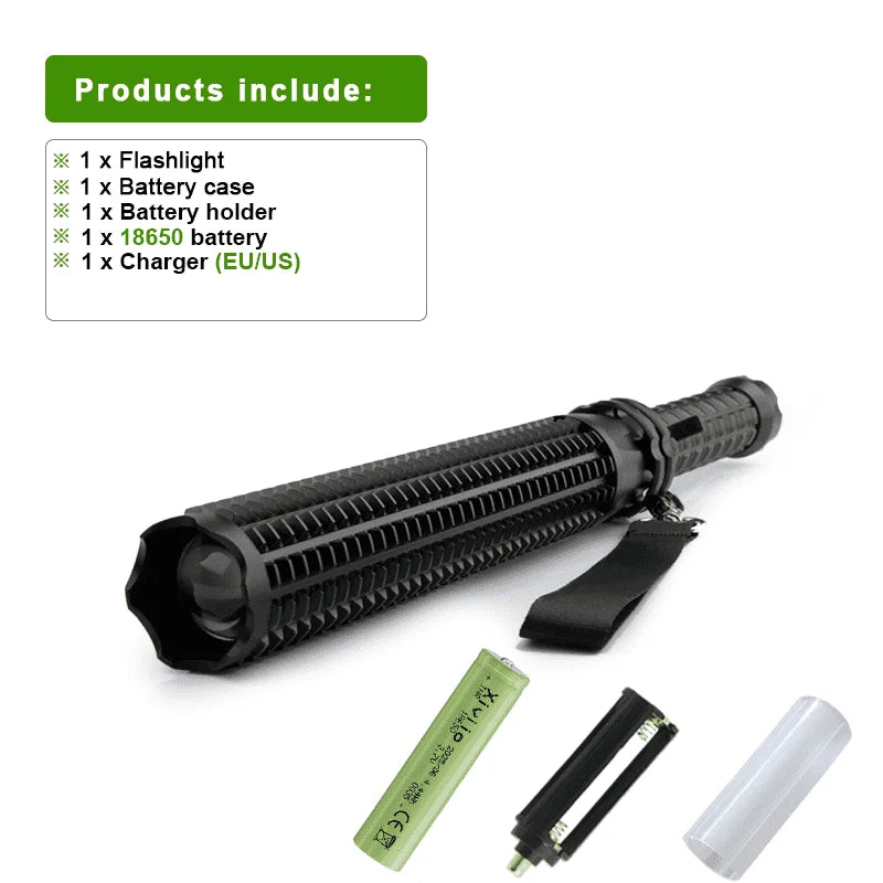 200000LM Baseball Flashlight Self-defense LED Flashlights Zoomable Lamp Rechargeable Light 5 Modes Powerful Torch For Camping