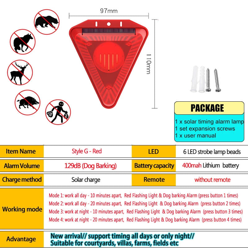 1/2pcs Solar Alarm Light IP65 Waterproof Motion Sensor Alarm Lamp Outdoor Garden Dog Barking Animal Driver SecurityFor Farm Yard
