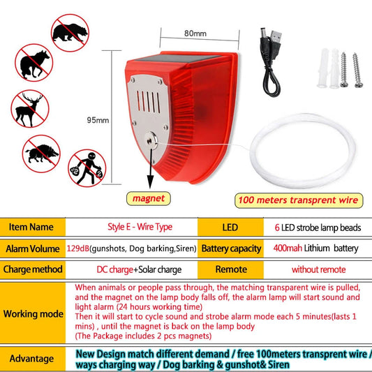 1/2pcs Solar Alarm Light IP65 Waterproof Motion Sensor Alarm Lamp Outdoor Garden Dog Barking Animal Driver SecurityFor Farm Yard