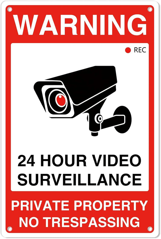 Private Property No Trespassing Aluminum Sign with Video Surveillance - Rust-Free Tin 24 Hour Security for Home,Yard,Garden, Ma