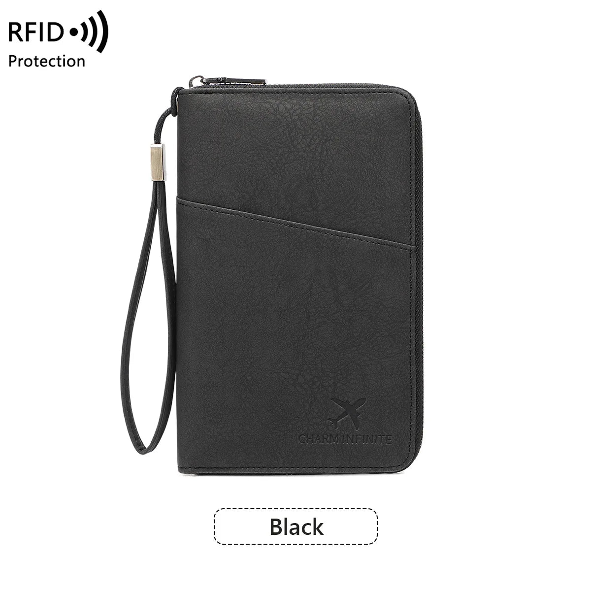RFID Blocking Leather Family Passport Holder Travel Wallet Wrist Strap Pen Slot Card Ticket Document Organizer Travel Essentials