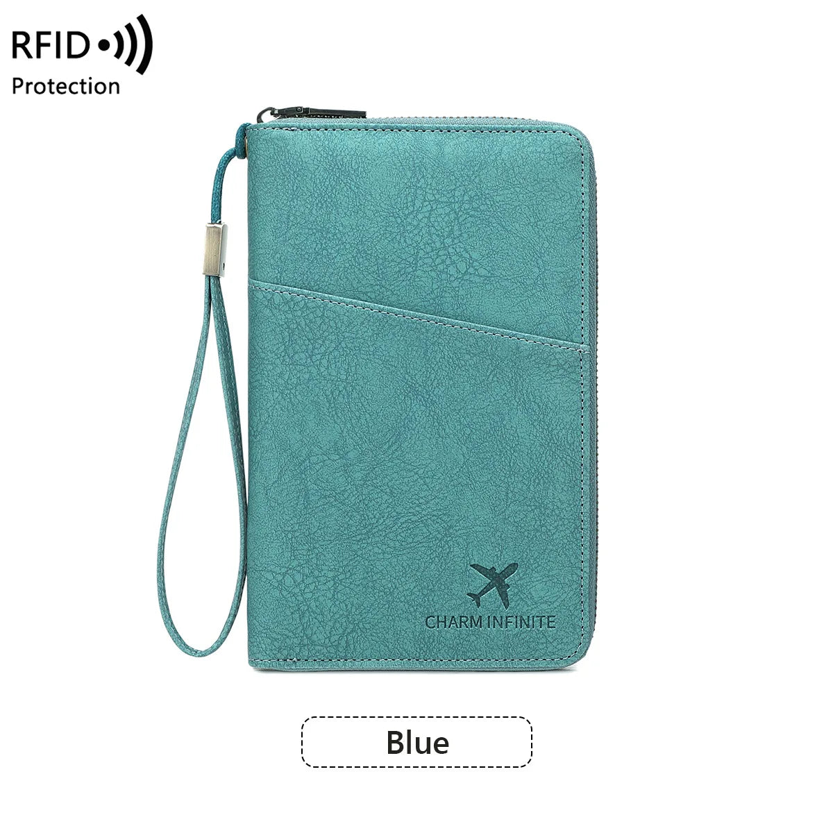 RFID Blocking Leather Family Passport Holder Travel Wallet Wrist Strap Pen Slot Card Ticket Document Organizer Travel Essentials