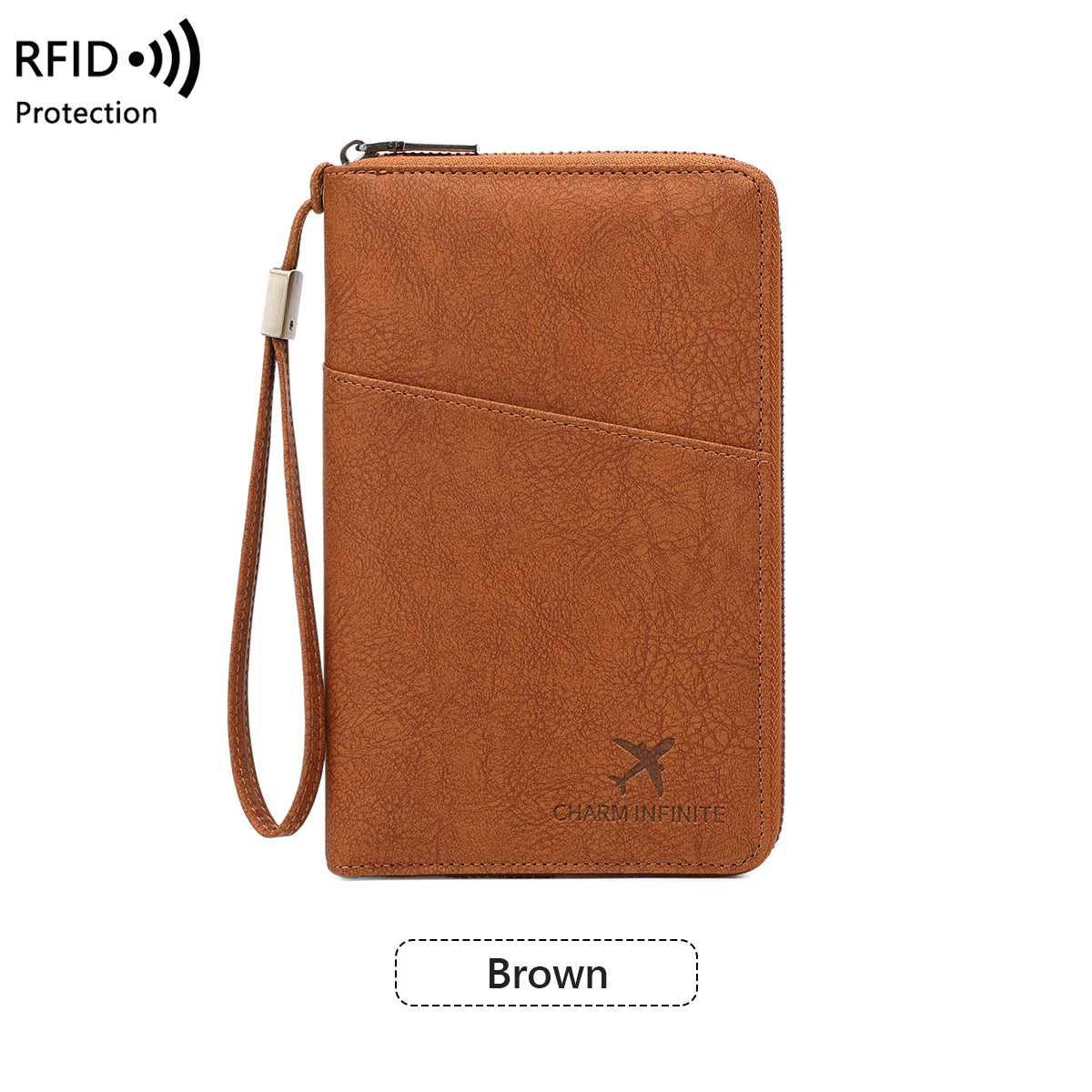 RFID Blocking Leather Family Passport Holder Travel Wallet Wrist Strap Pen Slot Card Ticket Document Organizer Travel Essentials