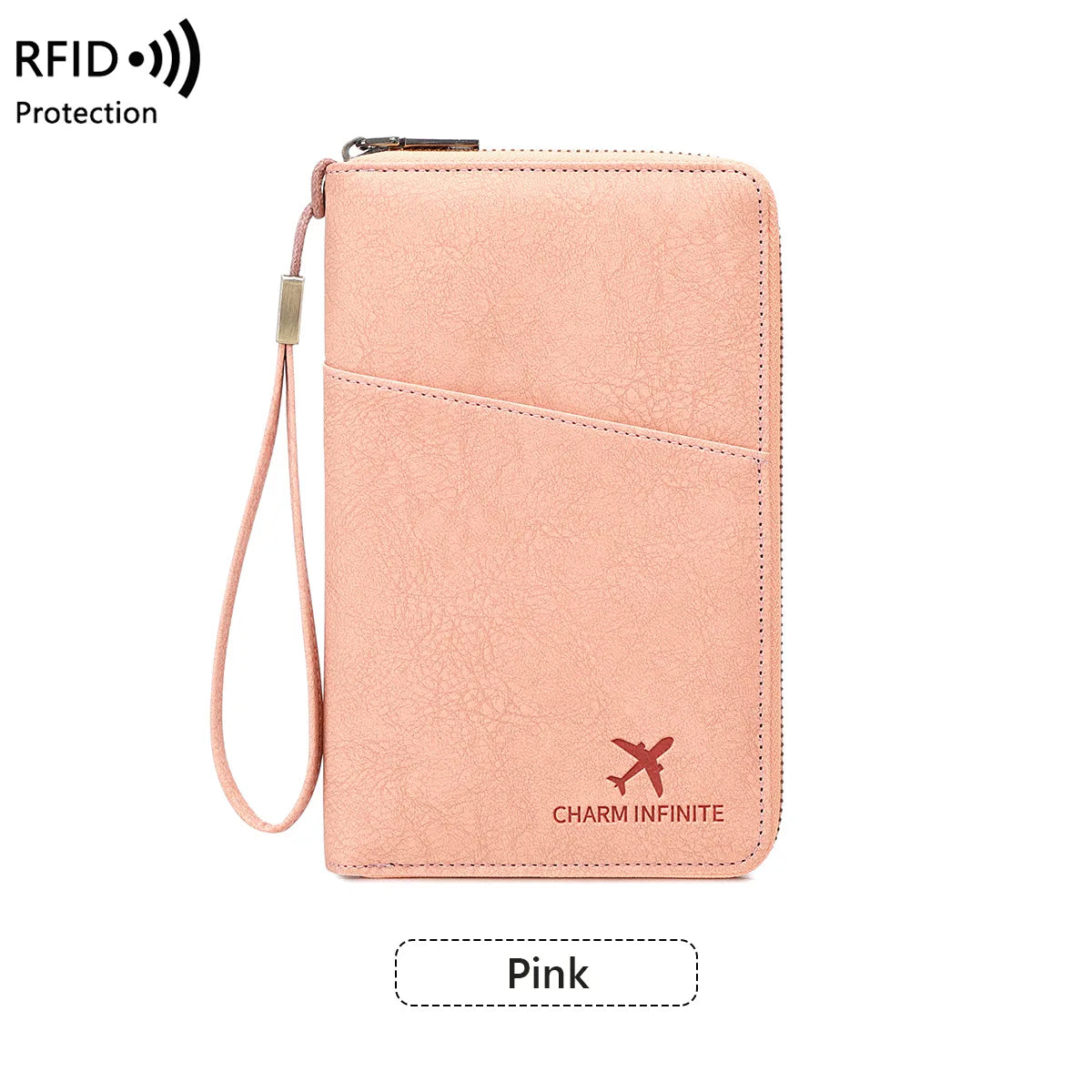Multi-Functional RFID Blocking Passport Wallet Zipper Travel Document Holder Wrist Strap Multi Passports Card Ticket Organizer
